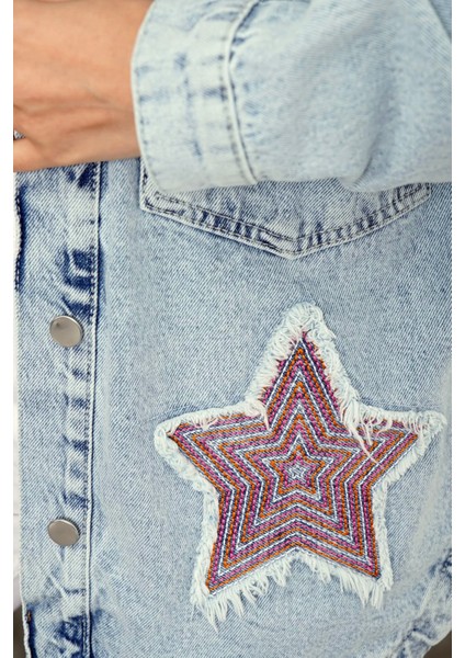 Ast 930 Yıldız Işleme Detaylı Oversize Kadın Kot Ceket Mavi fiyatları