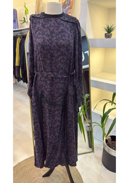 Desenli Cupro Elbise 38829 Lila