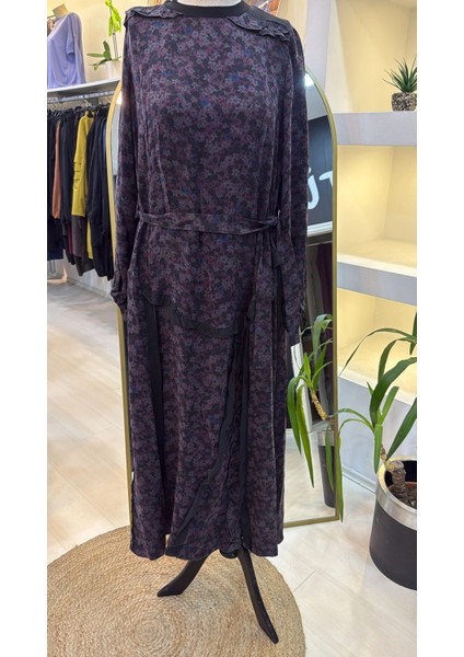 Desenli Cupro Elbise 38829 Lila modelleri