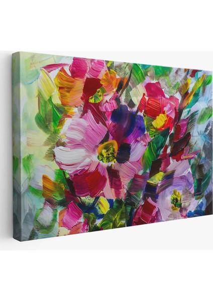 -Premier Kanvas Serileri- Renkli Çiçekler Yağlı Boya Görünümlü Kanvas TABLO-1217
