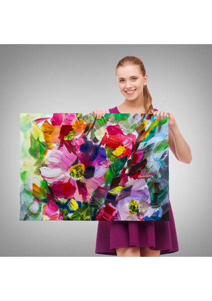 -Premier Kanvas Serileri- Renkli Çiçekler Yağlı Boya Görünümlü Kanvas TABLO-1217 fırsatları