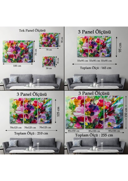 -Premier Kanvas Serileri- Renkli Çiçekler Yağlı Boya Görünümlü Kanvas TABLO-1217