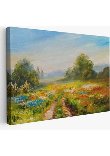 -Premier Kanvas Serileri- Çiçek Tarlası Yağlıboya Görünümlü Duvar TABLOSU-1203