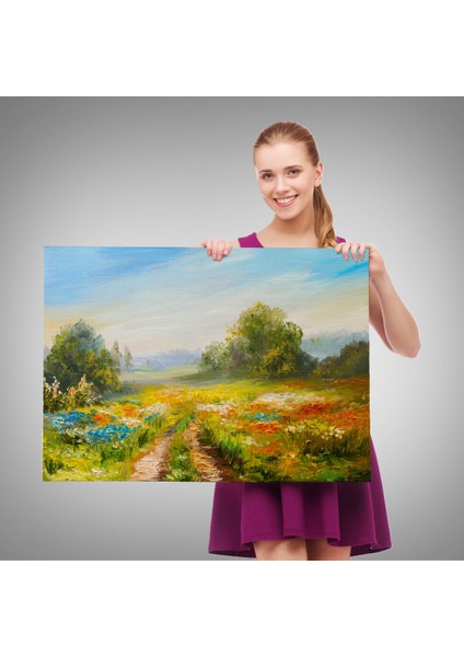 -Premier Kanvas Serileri- Çiçek Tarlası Yağlıboya Görünümlü Duvar TABLOSU-1203 fırsatları