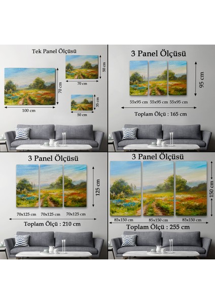 -Premier Kanvas Serileri- Çiçek Tarlası Yağlıboya Görünümlü Duvar TABLOSU-1203