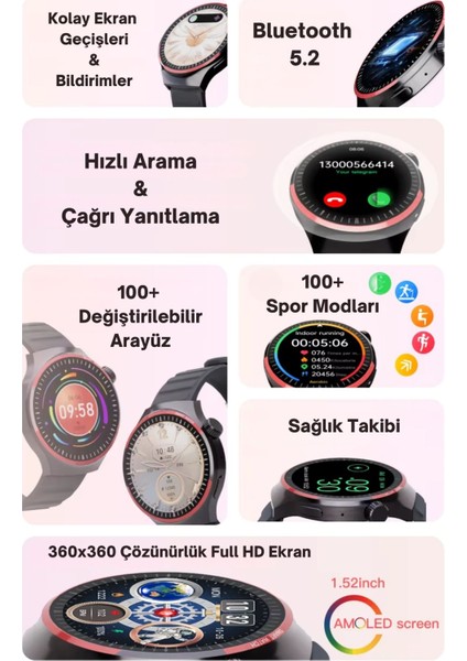 HW10 Pro 1.52 Inç 38 mm Yuvarlak Amoled Ekran Yapay Zeka Destekli Akıllı Saat modelleri