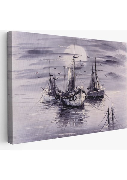 -Premier Kanvas Serileri- Venedik Italya Yelkenli Limanı Yağlı Boya Görünümlü TABLO-1200