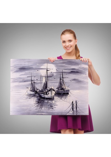 -Premier Kanvas Serileri- Venedik Italya Yelkenli Limanı Yağlı Boya Görünümlü TABLO-1200 fırsatları