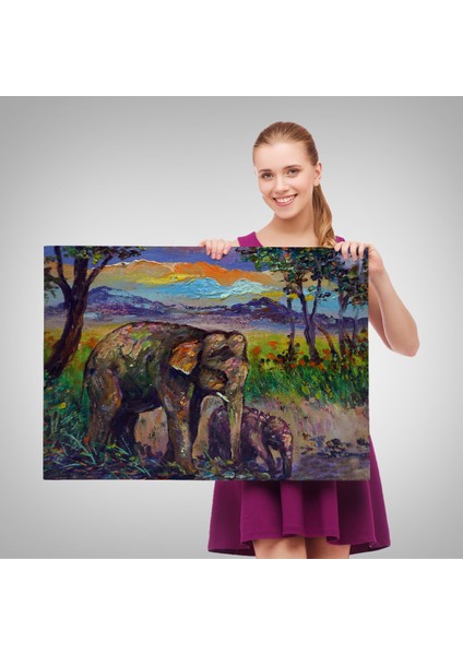 -Premier Kanvas Serileri- Ormandaki Yavru Fil ve Anne Fil TABLOSU-1242 fırsatları