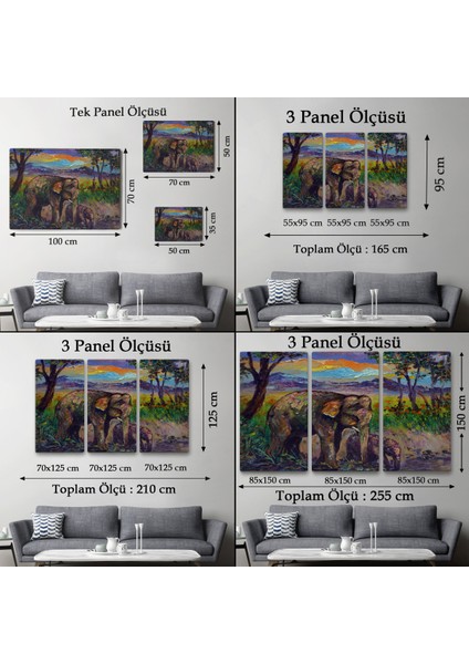 -Premier Kanvas Serileri- Ormandaki Yavru Fil ve Anne Fil TABLOSU-1242