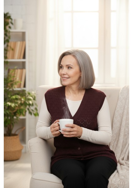 Kadın Kışlık Anne Yelek Pamuklu Triko Örme Düğmeli Cepli Klasik Esnek Rahat indirimleri