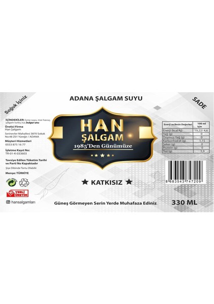 Şalgam Katkısız Adana Şalgamı Sade Acısız 330 ml (24 Adet) indirimleri
