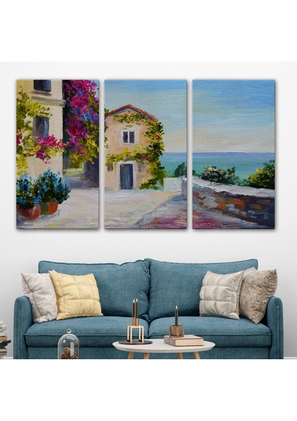 -Premier Kanvas Serileri- Santorinide Deniz Manzaralı Ev Kanvas Duvar TABLOSU-1186 modelleri