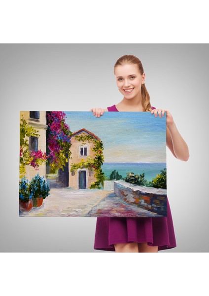 -Premier Kanvas Serileri- Santorinide Deniz Manzaralı Ev Kanvas Duvar TABLOSU-1186 fırsatları