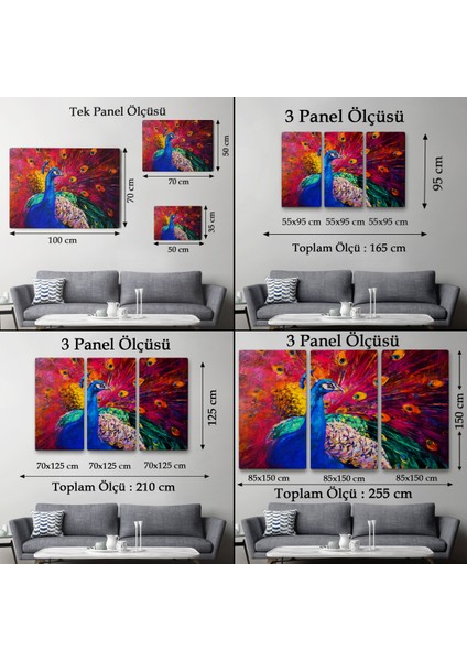 -Premier Kanvas Serileri- Çok Renkli Tavus Kuşu Modern Sanat Kanvas Duvar TABLOSU-1112