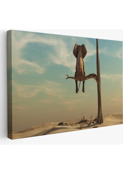 -Premier Kanvas Serileri- Ağaç Dalında Oturan Fil Dekoratif Kanvas Tablo 1171