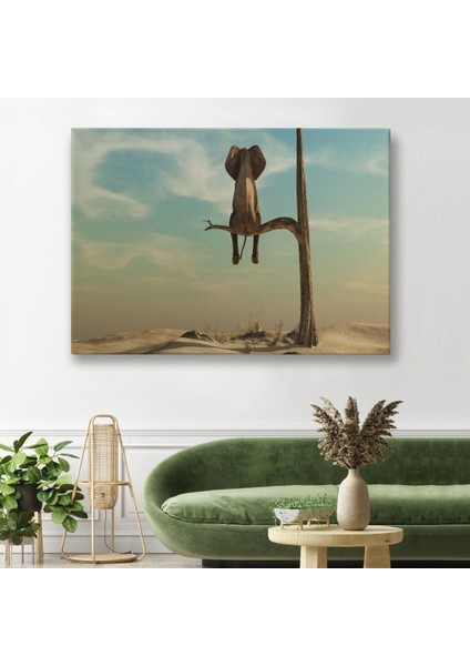 -Premier Kanvas Serileri- Ağaç Dalında Oturan Fil Dekoratif Kanvas Tablo 1171 fiyatları