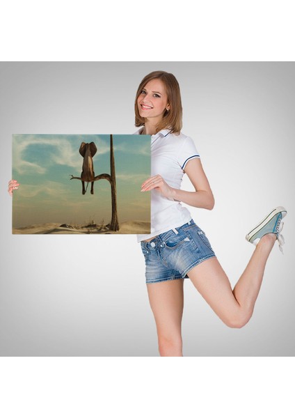 -Premier Kanvas Serileri- Ağaç Dalında Oturan Fil Dekoratif Kanvas Tablo 1171 fırsatları