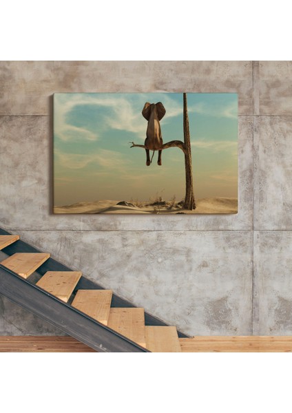 -Premier Kanvas Serileri- Ağaç Dalında Oturan Fil Dekoratif Kanvas Tablo 1171 indirimleri