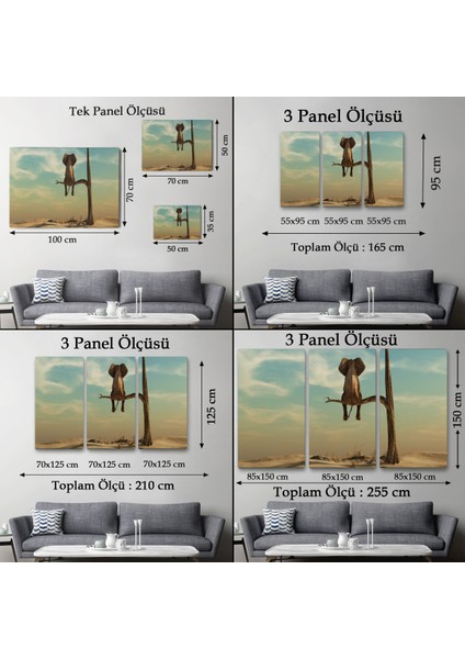 -Premier Kanvas Serileri- Ağaç Dalında Oturan Fil Dekoratif Kanvas Tablo 1171