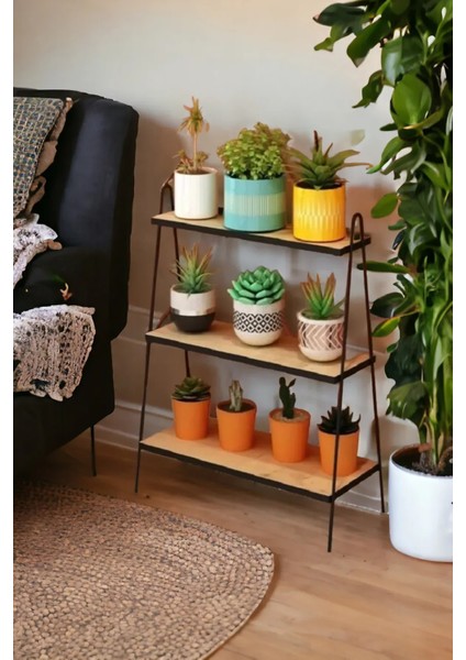 Üç Katlı Paslanmaz Ahşap Tabanlı Su Geçirmez Banyo Çiçeklik Salon Saksılık