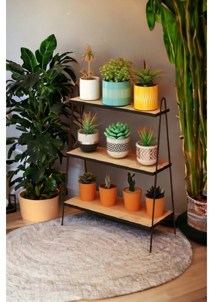 Üç Katlı Paslanmaz Ahşap Tabanlı Su Geçirmez Banyo Çiçeklik Salon Saksılık modelleri