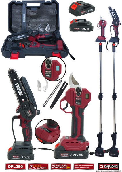 Profesyonel 2'li Set Teleskopik Uzatmalı Dijital Makaj+Yağlamalı Budama DFL-250