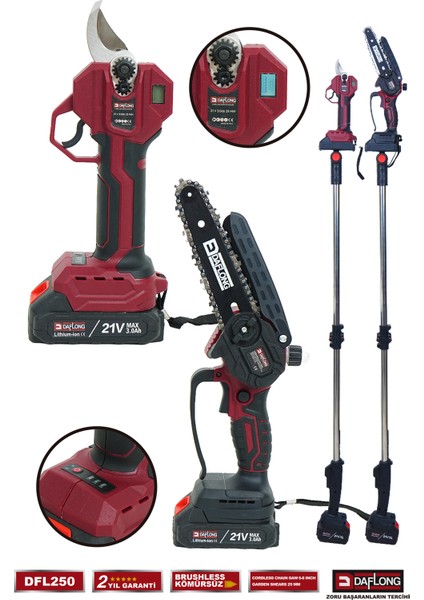 Profesyonel 2'li Set Teleskopik Uzatmalı Dijital Makaj+Yağlamalı Budama DFL-250 fiyatları