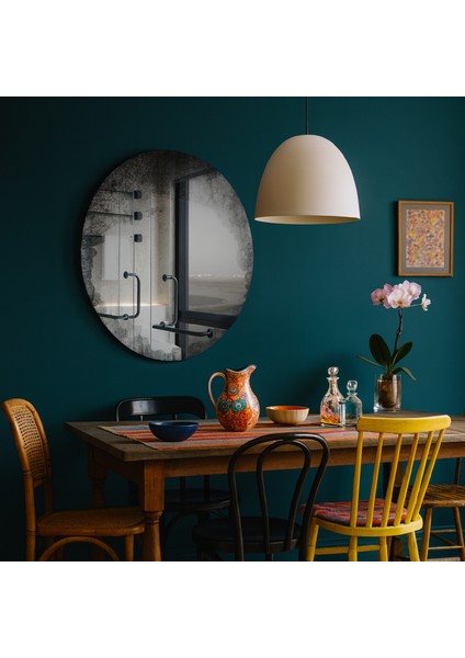 Antique Mist Dairesel Eskitme Duvar Aynası – Vintage Modern Dekoratif Ayna