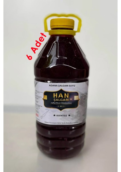 Şalgam Katkısız Adana Şalgamı Sade Acısız 3 Lt (6 Adet)