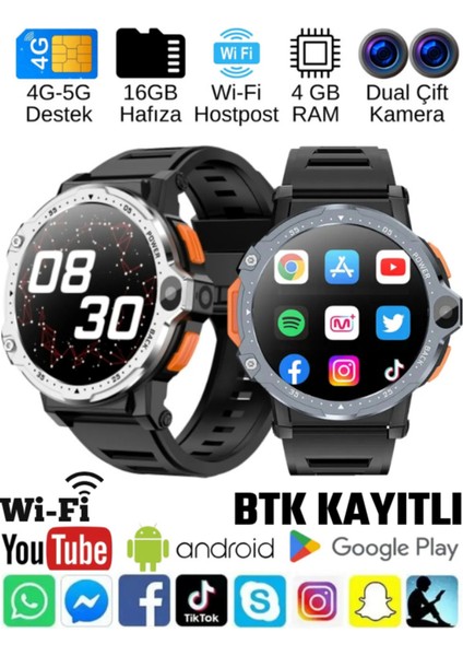 Watch Pg 4g Lte Yuvarlak Akıllı Saat 16GB Sım Kartlı Kameralı Wifi Çocuk Huawei Iphone Uyumlu 8 9 10