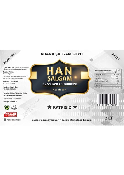 Şalgam Katkısız Adana Şalgamı Acılı 2 Lt indirimleri