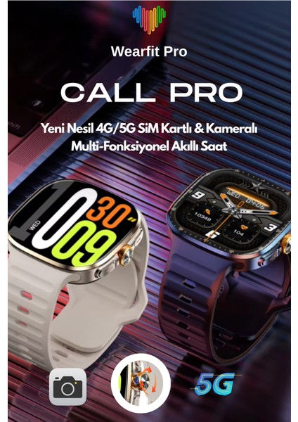 Call Pro 4g/5g Sim Kartlı Btk Kayıtlı Kameralı 1100 Mah Batarya 54MM Amoled Ekranlı Yeni Akıllı Saat