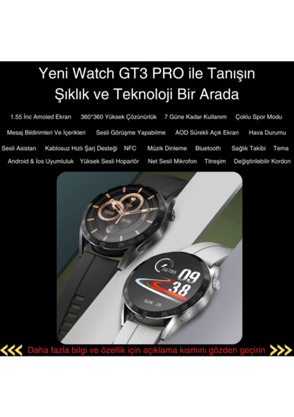 Watch Gt3 Pro Siyah Erkek Akıllı Saat - Sesli Görüşme, Nfc,gps, Android & iPhone & Huawei Uyumlu 8,9 fiyatları