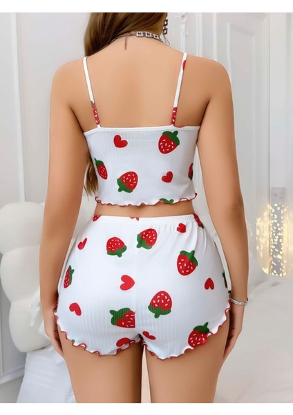 Allzey Kadın Beyaz Çilek Desenli Şortlu Pijama Takımı 5053 fiyatları