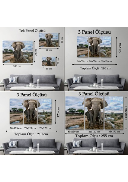 -Premier Kanvas Serileri- Fil ve Yavruları Dekoratif Kanvas Tablo 1134