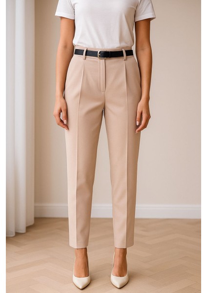 Elegant Fit Kemerli Lastikli Kumaş Pantolon