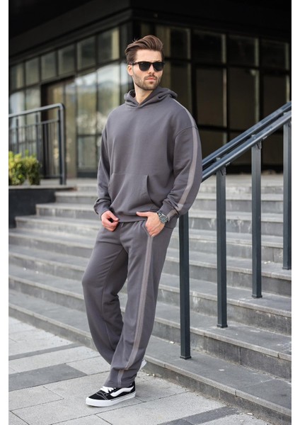 Füme Kanguru Cep Kapüşonlu Erkek Eşofman Takımı E7336