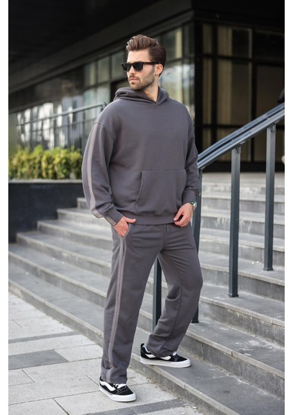 Füme Kanguru Cep Kapüşonlu Erkek Eşofman Takımı E7336 fiyatları