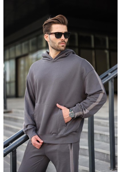 Füme Kanguru Cep Kapüşonlu Erkek Eşofman Takımı E7336 modelleri