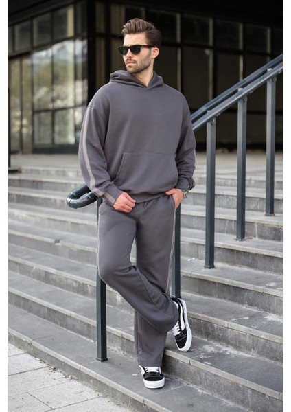 Füme Kanguru Cep Kapüşonlu Erkek Eşofman Takımı E7336 fırsatları