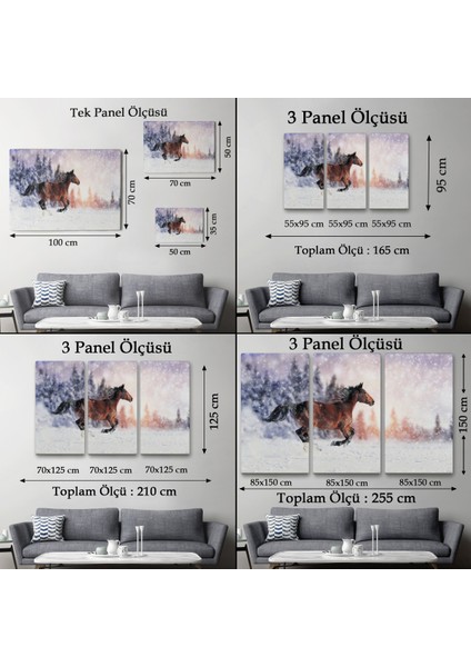 -Premier Kanvas Serileri- Karda Koşan At Dekoratif Kanvas Tablo 1133