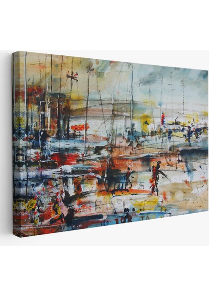 -Premier Kanvas Serileri- Limandaki Tekneler Kanvas Duvar TABLOSU-1185