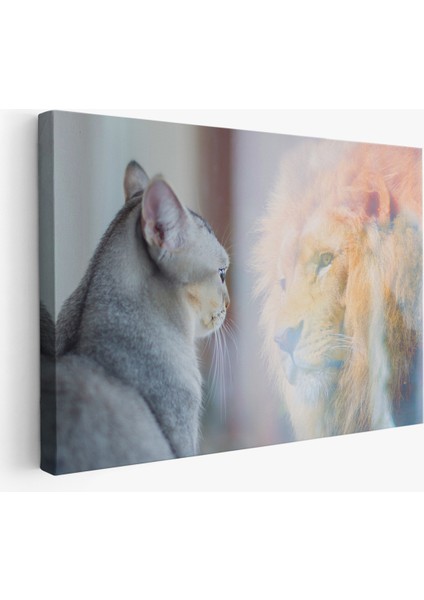 -Premier Kanvas Serileri- Kendini Aslan Gören Kedi Dekoratif Kanvas Tablo 1175