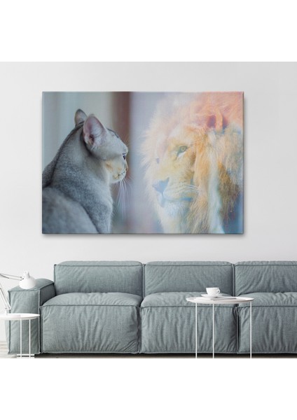 -Premier Kanvas Serileri- Kendini Aslan Gören Kedi Dekoratif Kanvas Tablo 1175 fiyatları
