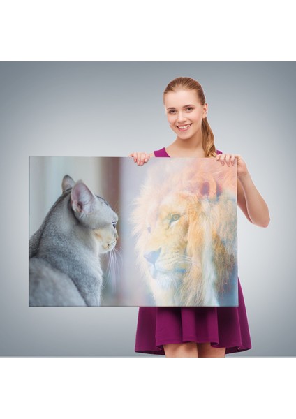 -Premier Kanvas Serileri- Kendini Aslan Gören Kedi Dekoratif Kanvas Tablo 1175 fırsatları
