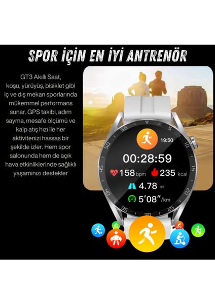 Watch Gt3 Pro Siyah Erkek Akıllı Saat - Sesli Görüşme, Nfc,gps, Android & iPhone & Huawei Uyumlu 8,9