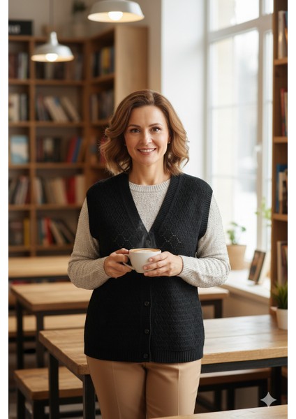 Kadın Kışlık Anne Yelek Pamuklu Triko Örme Düğmeli Cepli Klasik Esnek Rahat modelleri