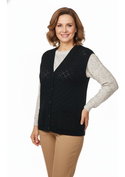 Kadın Kışlık Anne Yelek Pamuklu Triko Örme Düğmeli Cepli Klasik Esnek Rahat fırsatları