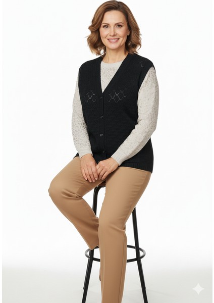 Kadın Kışlık Anne Yelek Pamuklu Triko Örme Düğmeli Cepli Klasik Esnek Rahat indirimleri